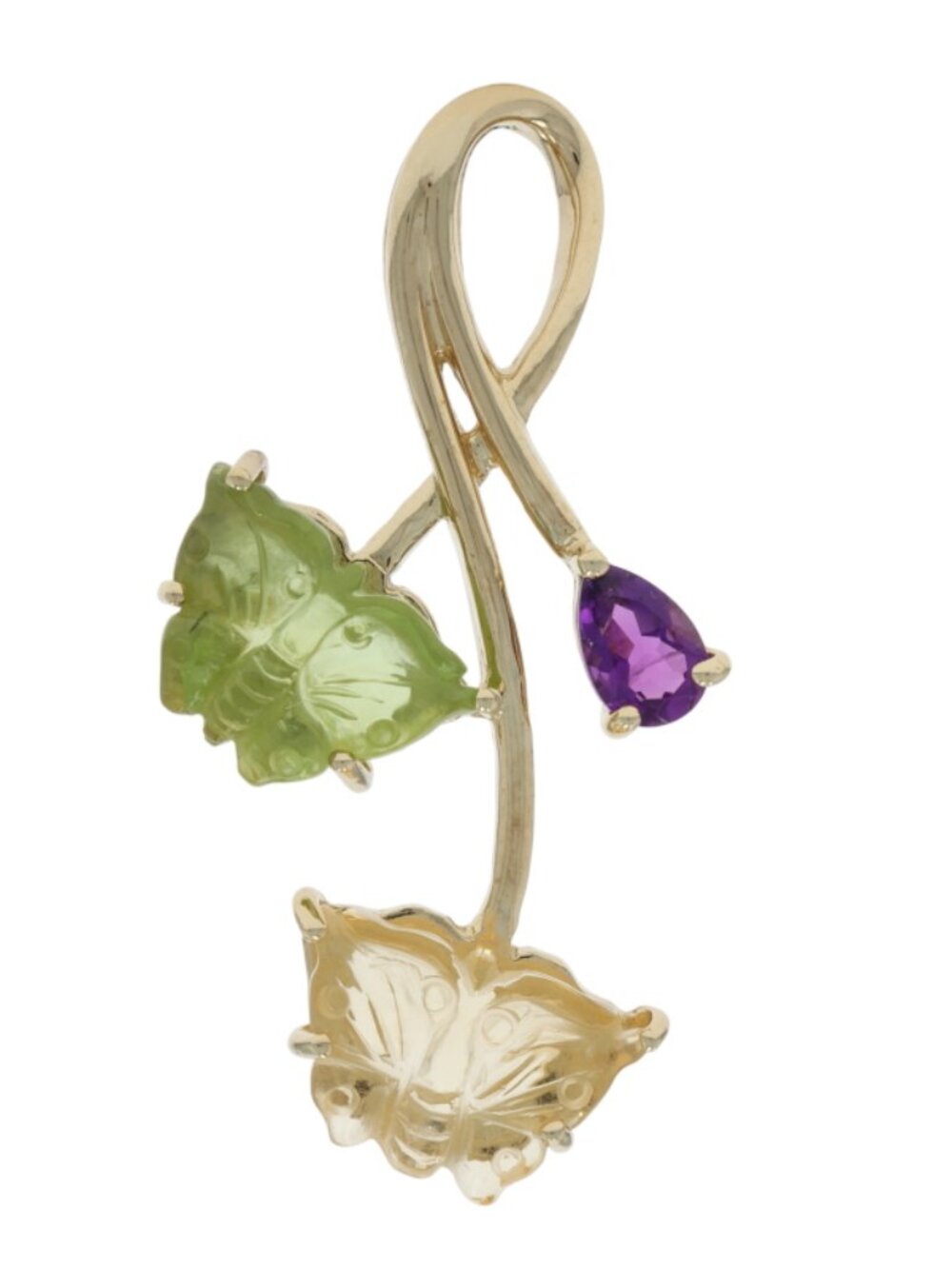 Yellow Gold Amethyst Peridot Citrine Pendant - 10k Pear Three-Stone